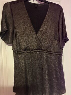 torrid Metallic Charcoal Surplice Tunic Top